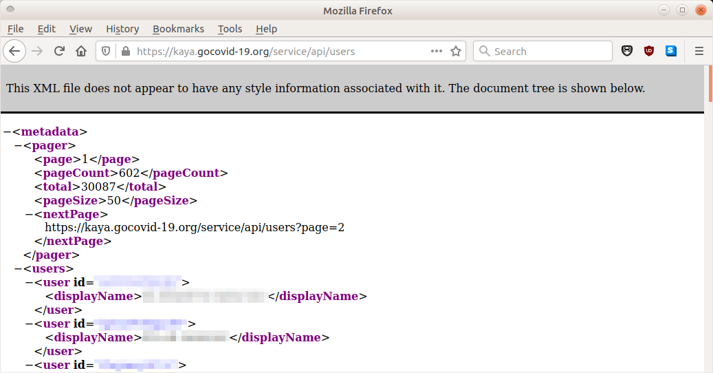 Unmasked: COVID-KAYA and the Exposure of Healthcare Worker Data in the Philippines 2 API endpoint showing user’s full names (redacted).