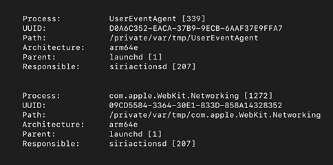 Pegasus vs. Predator: Dissident's Doubly-Infected iPhone Reveals Cytrox Mercenary Spyware 5 Phone logs showing process names of the commands, and paths to binaries on disk.