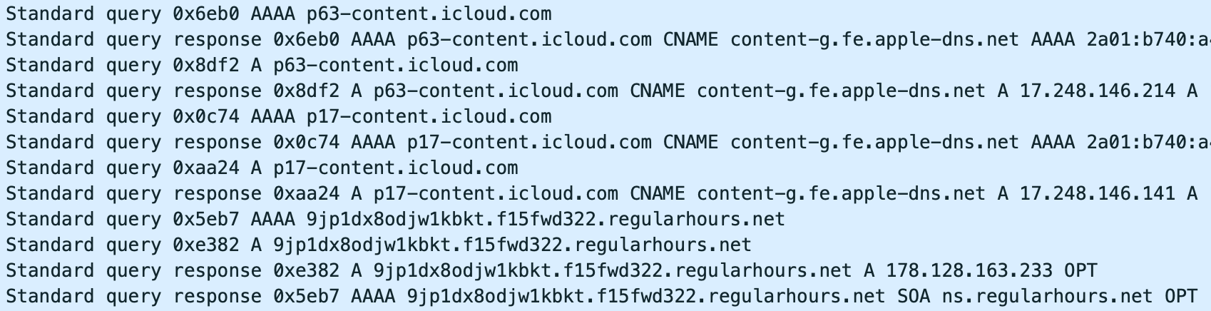 The Great iPwn: Journalists Hacked with Suspected NSO Group iMessage 'Zero-Click' Exploit 3 Screenshot of a 19 July packet capture from Almisshal’s phone showing DNS lookups for iCloud Partitions immediately before a lookup for a Pegasus Installation Server.
