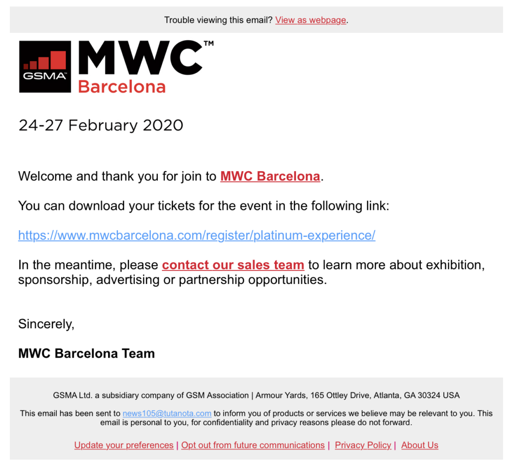 Candiru infection attempt masquerading as a &ldquo;Mobile World Congress&rdquo; email.