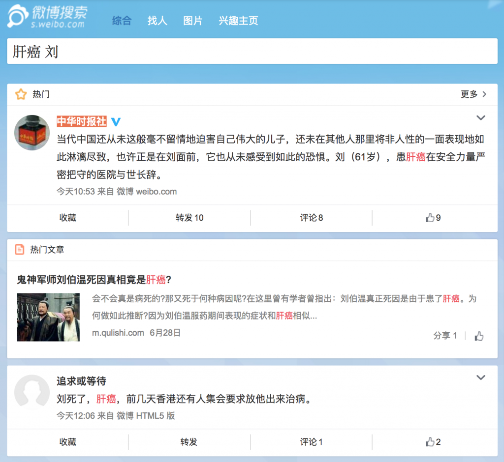 Remembering Liu Xiaobo: Analyzing censorship of the death of Liu Xiaobo on WeChat and Weibo 10